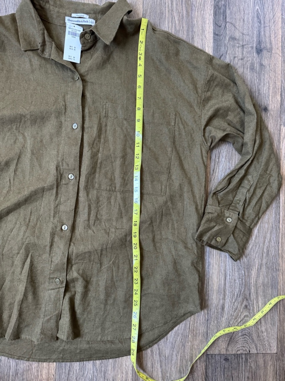 Abercrombie & Fitch Olive Green Linen-Blend Button Down Shirt - Picture 6 of 6